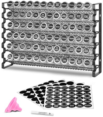 VEVOR Spice Rack Organizer for Cabinet, Spice Organizer with 72 Empty Spice Jars, Lids, Spice Labels, and Funnel Complete Set, Seasoning Organizer for Countertop, Kitchen, Pantry, Cupboard, 23x16 in