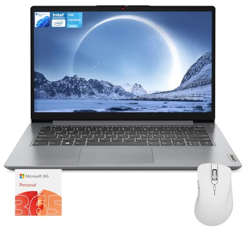 Lenovo IdeaPad 1 Everyday Laptop, 14 HD Display, 8GB RAM, 384GB Storage(128GB eMMC + 256GB PCIe), 1 Yr Office 365 Included, Intel Core Processor, Win 11 Home, Bundle with Thunderobot Wireless Mouse