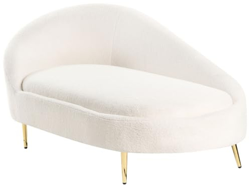 Beliani Chaiselongue Links Bouclé Creme weiß gesteppt mit Metallgestell Gold Valreas
