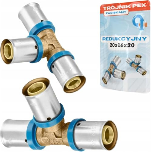 Rimex Pressfitting PEX T-Stück 20x16x20 mm, Reduzierstück Pressfitting, Trinkwasser & Heizung, U-Kontur, Messing, Edelstahlhülse, 1 Stück