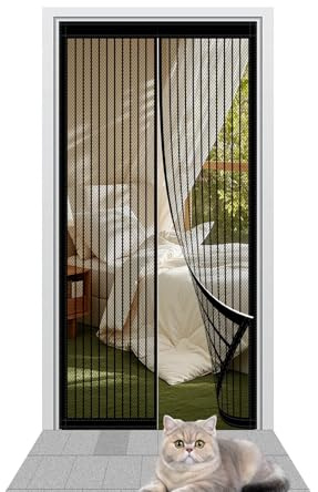 Insektenschutz Magnetvorhang 116 x 214 cm mit Selbstklebendes Klettband Insektenschutz Balkon Tür Ohne Bohren Einfache Installation für Holz/Aluminium Türen Und Balkon, Schwarz