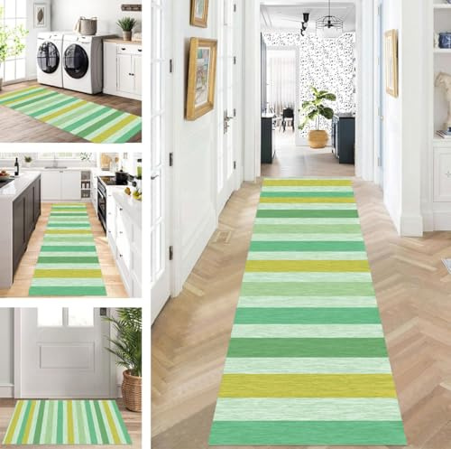 ZUZEKU Läufer Flur Küche Waschbar rutschfest 60X170cm Lang Grün Gelb Küchenteppich Flurteppich Teppich Fur Korridor Wohnzimmer Schlafzimmer Meterware Anpassbar