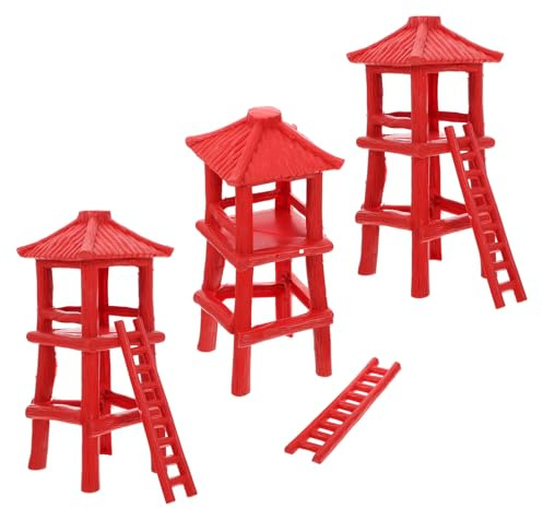 Housoutil 3pcs Plastic Ancient Watchtower Model Set for Military Diorama and Scenery, Pvc Material Smooth Surface and Easy to Clean Features, Sand Table Layout Decor