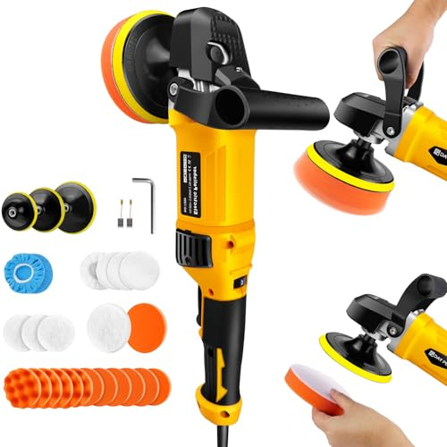 1400W Electric Car Polishers and Buffers, Corded Car Buffer Polisher Machine with 6 Variable Speed Control 800-3500RPM, Portable Buffing Machine, Rotary Car Polisher Kit for DIY Sanding, Polishing