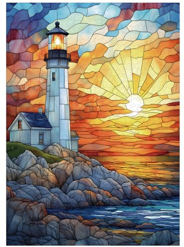 Artinhand 1000 Piece Puzzle for Adults Lighthouse Jigsaw Puzzles | Stained Glass Puzzle for Adult Kids Home Decoration Birthday Party Gift Toys 28x20 Inches