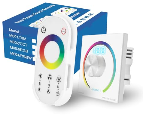 HNCY LED Dimmer 12V/24V, Universeller Drehdimmer mit Fernbedienung, LED Dimmer Schalter, Stufenloses Dimmen, Unterputz Dimmschalter für Dimmbare LEDs Lampen, Glühlampe und Halogenlampe (RGBW)