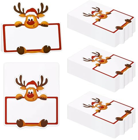 MFUOE 100 tarjetas de lugar de Navidad, tarjetas de asiento de mesa de reno, tarjetas de nombre de cuerno, tarjetas de papel, lindas tarjetas de asiento para Navidad, boda, cena, fiesta