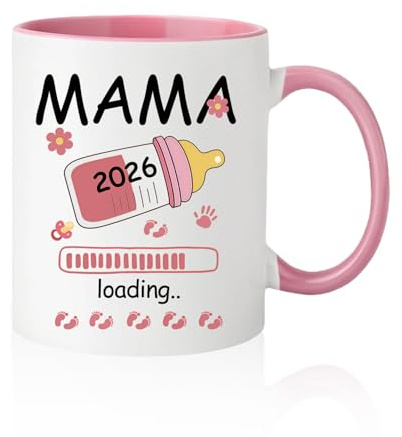 JXAXD Tasse Mama 2026 Loading, Geschenk für Werdende Mama, Geschenk Werdende Mama, Geschenke für Werdende Mütter, Werdende Eltern, Schwangere Freundin, Keramik Kaffeetasse, 330ml Rosa