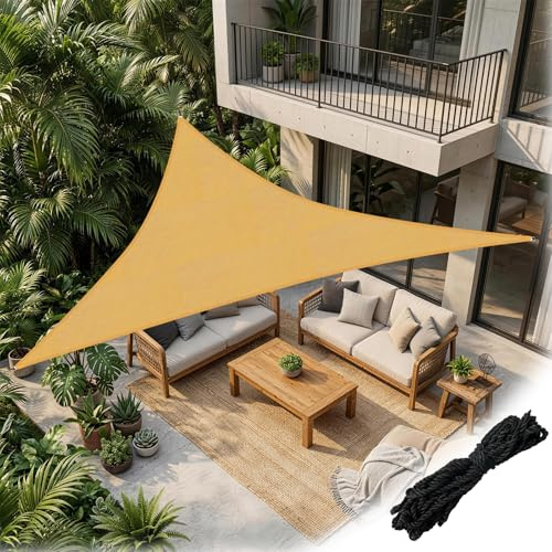 NUTKIT 3 x 3 X3m Vela Ombreggiante Impermeabile Triangolo, Traspirante e Protezione Raggi UV, Vela ombreggiante in HDPE 180 g/m簡 Traspirante, per Esterno, Giardino, Terrazzo, Balcone- Beige