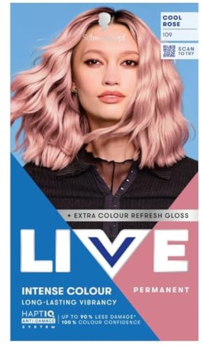 Schwarzkopf LIVE Intense Permanent Hair Colour Cream 109 Cold Pink (Chladná růžová) – Tinte de pelo rosa pastel de alto pigmento para todo tipo de cabello, color y brillo vibrante de larga duración