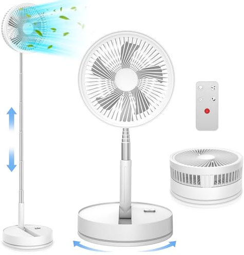 LBSTP Ventilator Faltbarer mit Fernbedienung, 8000mAh Akku Standventilator | Tischventilator/leise/Timer/22dB/USB//Leicht und tragbar/8 Zoll /Oszillierender/für Schlafzimmer,Büro,Outdoor,Camping/Weiß