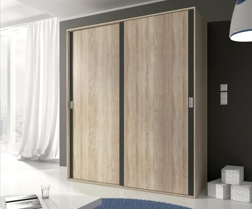 Meyvaser.com Ecommerce Company Armario con Puertas Correderas, Incluye 2 Estantes y 2 Barras para Colgar, Color Cambria-Grafito, 208 x 180 x 55 cm