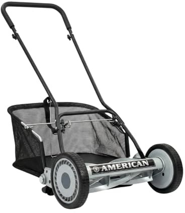 VENTEO Tondeuse Hélicoïdale Manuelle 45cm 5 Lames et du Bac 45 à 50cm | Tondeuse Manuelle Coupe sans Électricité | Tondeuse a Gazon et Bac Amovible Réglage Hauteur | Entretien Jardin Gazon