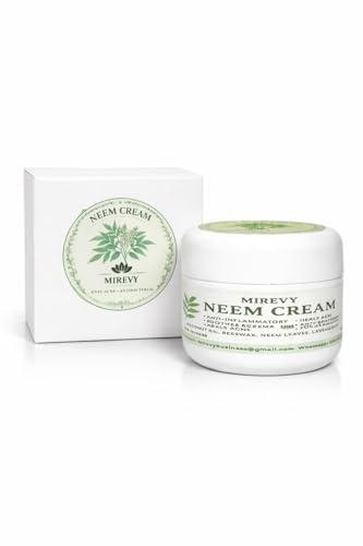 Mirevy Neem Cream 50ml –Organic Natural Anti-Acne & Antibacterial Face Cream, Soothing Moisturiser for Eczema, Psoriasis & Dermatitis, Antifungal Herbal Balm for Blemishes, Sensitive & Problem Skin