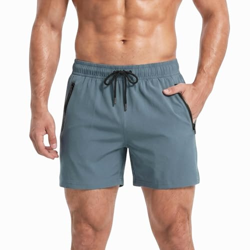 Towintec Costume da Bagno Uomo Abbigliamento Slip da Pantaloncini Sportivi Running con Tasche Cerniera da Boxer Shorts Mare Calzoncini Asciugatura Rapida Costumi Fodera Interna in Rete Nuoto Estate