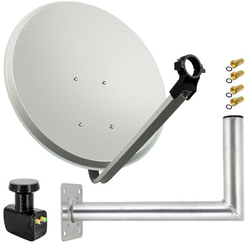 Premium X Satelliten-Komplettanlage 80cm Satellitenantenne Hellgrau Satellitenschüssel SAT Twin LNB Wandhalter 45cm ALU 2 TN