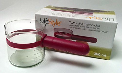 Life Style - Cazo de Vidrio Microondas - Mango de Silicona - 360 ml - Granate