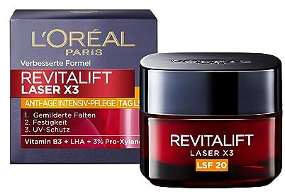 L'Oréal Paris Tagespflege mit LSF 20, Anti-Aging Gesichtspflege mit 3-fach Wirkung, Gesichtscreme mit Vitamin B3 & Pro-Xylane, Revitalift Laser X3, 50 ml