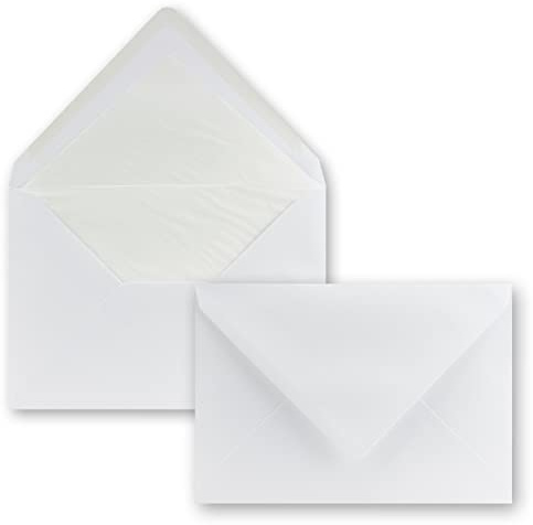 50x Brief-Umschläge C5 - Weiß - gefüttert mit naturweißem Seidenpapier - 100 g/m² - 22,7 x 16,0 cm - Nassklebung