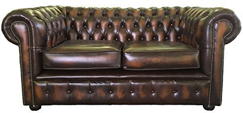 Chesterfield 100% vera pelle marrone antico divano a due posti