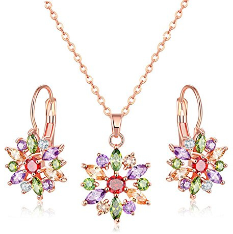 Josfeva Damen Schmuckset, Blume Halskette & Creolen Ohrringe Set Rosegold | Hypoallergen Hautfreundlich für Geliebte, Ehefrau Freundin, Kommt in Schmuck Geschenk Box, Geburtstag Eleganten Glanz