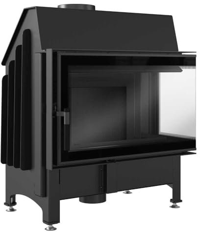 KRATKI Kamineinsatz ZIBI Deco Rechts 11kW - Kaminkassette - Holzkamin - 2.BImSchV 15a B-Vg - Lufteinlass 125mm - Schwarzfarbe Kaminverkleidung - modern Deco-Verglasung - Hersteller KRATKI