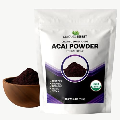 Mayan's Secret - Organic Acai Powder Freeze-Dried - 4oz (114g) | Perfect for Smoothies, Bowls, Desserts & Beverages Superfood Antioxidant, Non-GMO, Vegan, Raw, USDA Organic Omega Fats