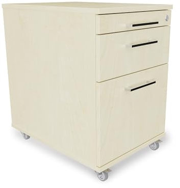 Rollcontainer Schublade + Hängeregistratur- + Materialauszug H 65 x B 43 x T 60 cm | Schreibtischcontainer Farbe ahorn | Büroschrank abschließbar | Schreibtischschrank hauseigene Fertigung