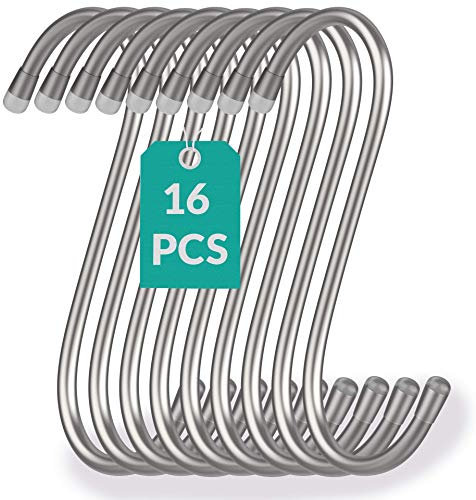 Praknu 16 Ganci a Forma di S Gommati per Appendere in Acciaio Inox - 12cm - Fino a 25kg di Carico - Gancio a S Metallico