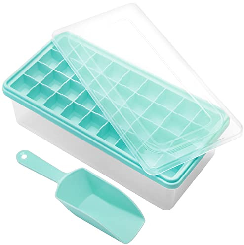 Food-Grade Silicone Ice Cube Tray with Lid and Storage Bin for Freezer, Easy-Release 36 Small Nugget Ice Tray with Spill-Proof Cover&Bucket, Flexible Ice Cube Molds with Ice Container, Scoop Cover