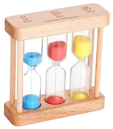 Tea 1-3-5 Minute Sand Timer Hourglass, Small Wooden Frame Blue Sand Clock, Red Colorful Sand Watch, Yellow Reloj De Arena, Unique Hour Glass Sandglass for Kids, Classroom, Home, Desk Decoration