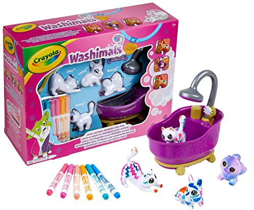 CRAYOLA Washimals Wellness für Haustier Spielfiguren Set zum Bemalen und Baden, Waschsaloon für Hunde, Hasen und Katzen, Spielzeug für Kinder, Kinderspielzeug ab 3 Jahren