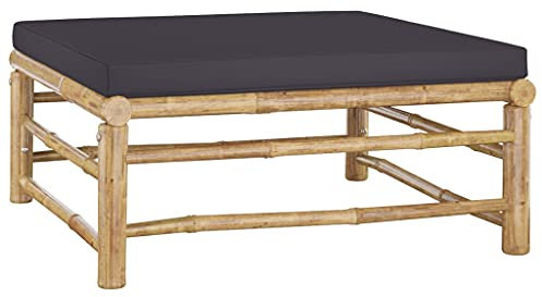 vidaXL Garten Fußhocker mit Dunkelgrauem Kissen Gartenhocker Sitzhocker Fußbank Gartenmöbel Ottomane Hocker Garten Balkon Terrasse Bambus