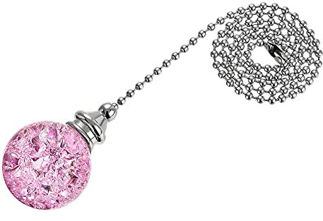 uxcell Chaîne de traction pour ventilateur de plafond - 50,8 cm - Cristal décoratif - Extension de chaîne - Perles de 3 mm de diamètre - Pendentif boule craquelée - Rose
