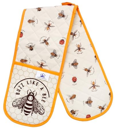 SixSigma Sports Double Oven Gloves Heat Resistant - Oven Mitts Cotton Uk For Cooking, Baking, Kitchen Gloves Potholders Novelty Gifts For Men & Women (Light Brown)