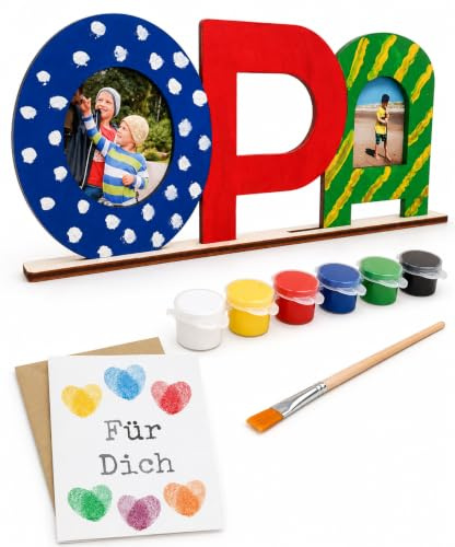 LIDAM Opa Geschenk Enkel | einfach & schön | Holznamen bemalen & Fotos ankleben | Geschenk Opa, Geburtstagsgeschenk-Opa mit Farben & Pinsel & Zubehör