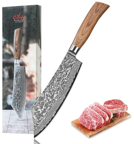 Wakoli EDIB Pro Damast BBQ- & Blockmesser | 20 cm Klinge aus 67 Lagen Damaststahl mit VG10-Kern | Ergonomischer Pakkaholzgriff | für Fleisch, Grill & Braten | in Geschenkbox für Profi- & Hobbyköche