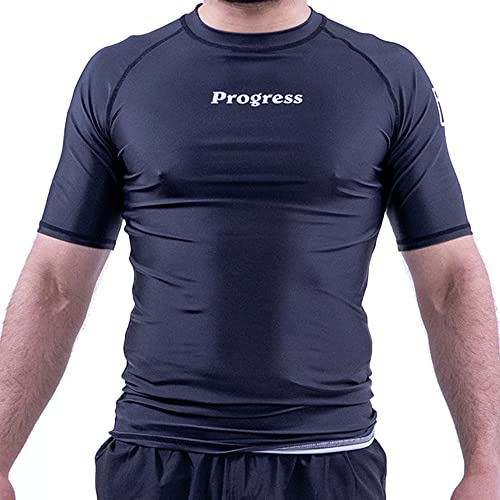 Progress Jiu Jitsu Academy Short SleeveRashguard | Flexible and Durable BJJ Rash Guard | Moisture-Wicking Compression Tops for Men and Women | 80% Polyester/20% Spandex Black M