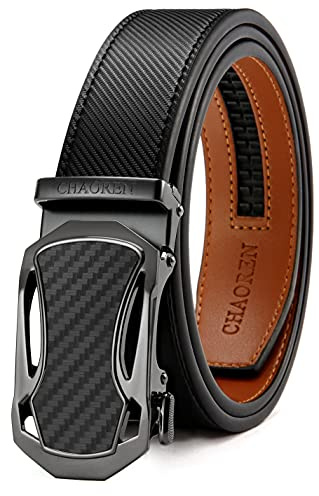 CHAOREN Ceinture Hommes Sans Boucle - Ceinture Automatique en Cuir pour Homme -Taille Ajustable (Largeur de 35 mm)