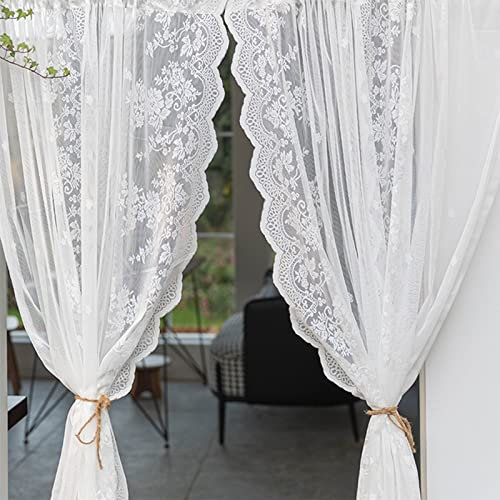 V3VOGUE Landhausstil Spitzen Gardinen - Weiß Blumen Bestickte Spitze Küchen Vorhänge - Schöne Romantische Fensterschal - Für Trenntürvorhänge, Gartendekoration Vorhänge, 1er