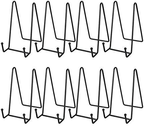 LOLYSIC Display Stands 6 Inch Metal Picture Frame Holder Plate Stand Display Holders Photo Frame Stand Easel Display Stand for Decorative Plate Dish Books Art Craft Tabletop, Pack of 8, Black