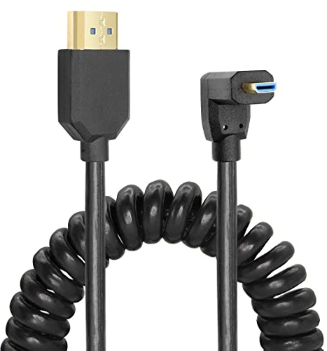 Cable Micro HDMI a HDMI YACSEJAO en espiral 8K HDMI 2.1 Cable telescópico de alta velocidad Soporte 120Hz 48Gbps HDR dinámico para cámaras digitales (Down)