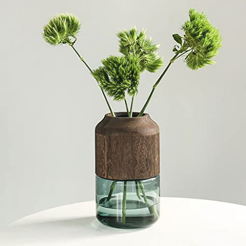 Moderne Glas Holz Blumenvase Zylinder Klarglas Blumenvasen Bauernhaus Dekorative Vase Blumen Pflanzenbehälter for Home Office Farmerhouse Decor (Größe : 22cm)