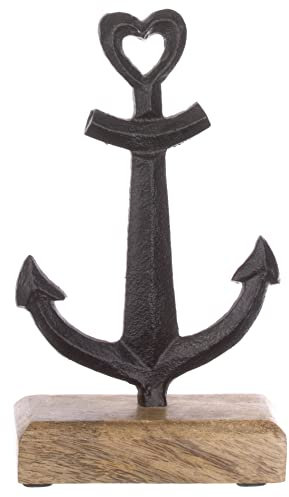 Brandsseller Deko-Aufsteller Anker Schwarz ca. 11x18x5 cm auf Mangoholz-Sockel/Aluminium
