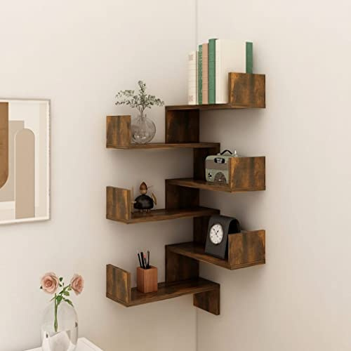 FIRBNUS 40x40x50 cm 2 uds Estante de Esquina de Pared Madera Contrachapada Decoracion Pared Salon Estantes de Wall Estante de Exhibición Suspendidas de Tablero Roble Ahumado Estanterías