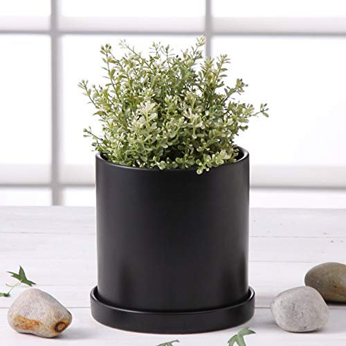 GImLY Nordic Keramik Blumentopf Sukkulenten Blumentöpfe Modernes weißes Keramik rundes Design Keramiktopf Kaktus Blume Pflanzenbehälter mit Loch Innendekoration Pflanzer mit Tablett