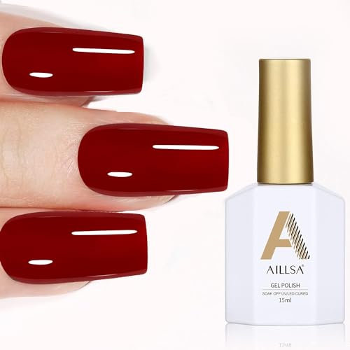 AILLSA Red Gel Nail Polish, Bright Cherry Burgundy High Gloss Soak Off UV Gel Nail Polish for Salon and DIY, 0.5 Fl Oz/GB11