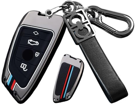 HIBEYO Smart Autoschlüssel Hülle passt für BMW Abdeckung Schutzhülle schlüsselhülle für BMW 1er 2er 3er 4er 5er 6er 7Serie X1 X3 X4 X5 X6 Z4 Keyless Schlüsselbox Schlüssel Organizer 4Tasten-B Schwarz