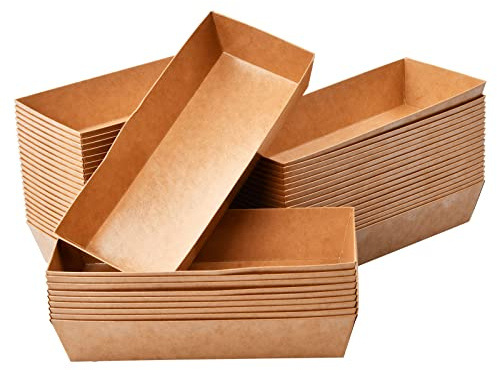 Catime 50 Stück Pappschalen Braun, Snackschalen aus Papier, Essenstablett Servierschale aus Kraftpapier für Partys, Fingerfood Schälchen für Pommes Salat Sushi (17.2 x 7 x 3.5 cm)