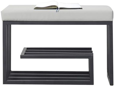 Junpllvic Modern Entryway Bench, Premium Ottoman Shoe Storage Bench with PU Leather Padded Seat for Hallway, Entryway, Porch Bedroom End of Bed Living Dining Room 31.5x11.8x17.7in